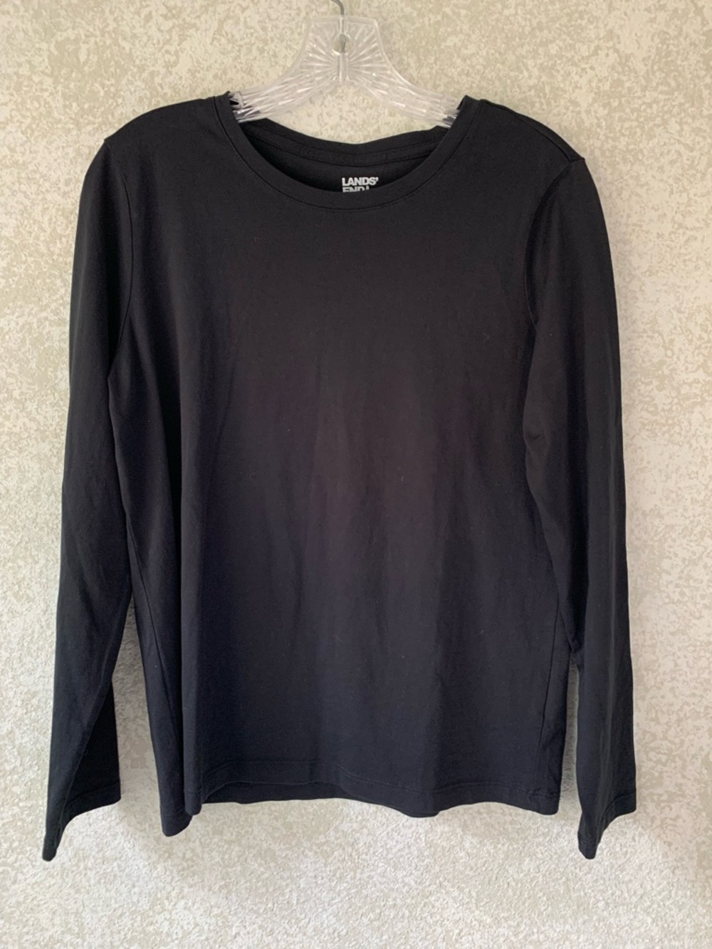 Lands' End Black Long Sleeve Crewneck Tee Small Cotton Basic Layer Minimalistic